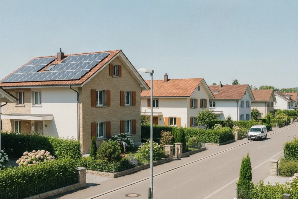 Photovoltaik-Anlage auf einem Haus in Allschwil