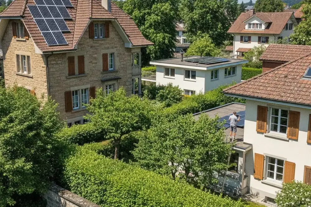 Photovoltaik-Anlage auf einem Haus in Riehen